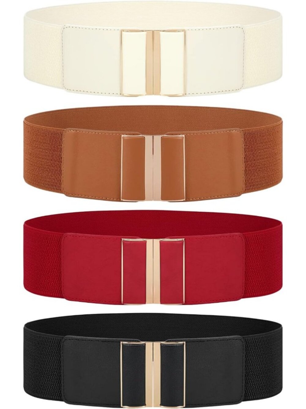 4 Pack Wide Elastic Stretch Waist Belts for Women - Adjustable Dress Accessories